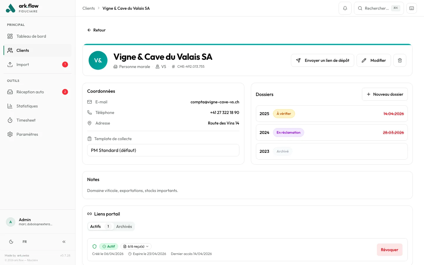 Portail client ark.flow Fiduciaire sur mobile