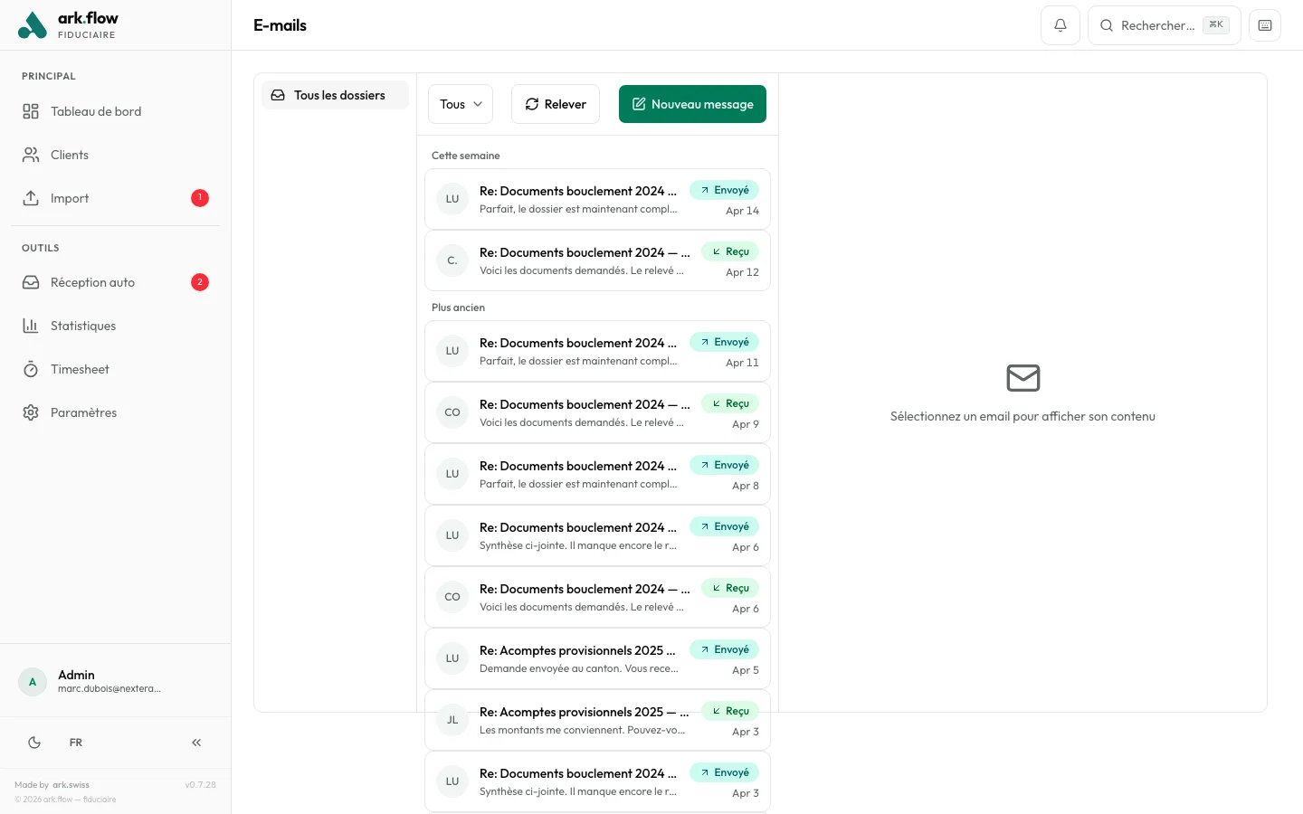 Messagerie intégrée avec threads par client