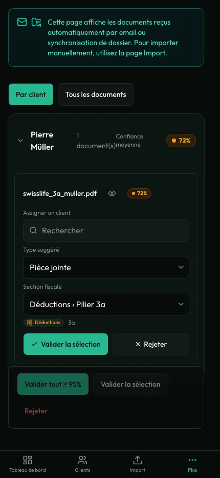 Réception automatique avec catégorisation IA des documents fiscaux